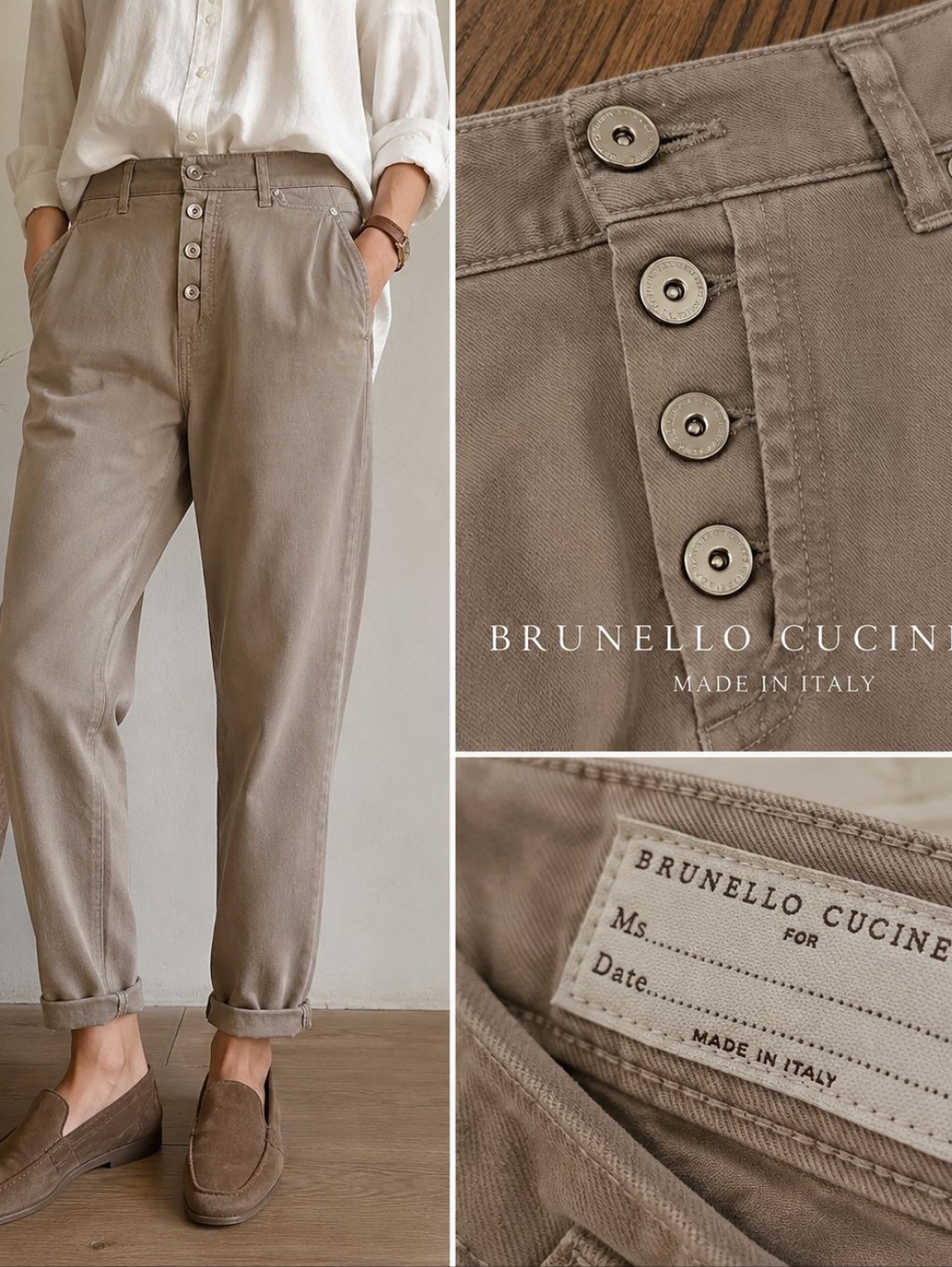 Brunello Cucinelli Khaki Cotton Trousers